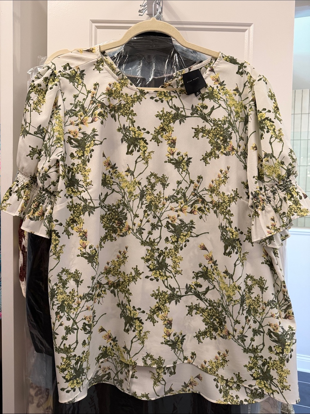 Alex Marie Cream Blouse with Green Floral Print